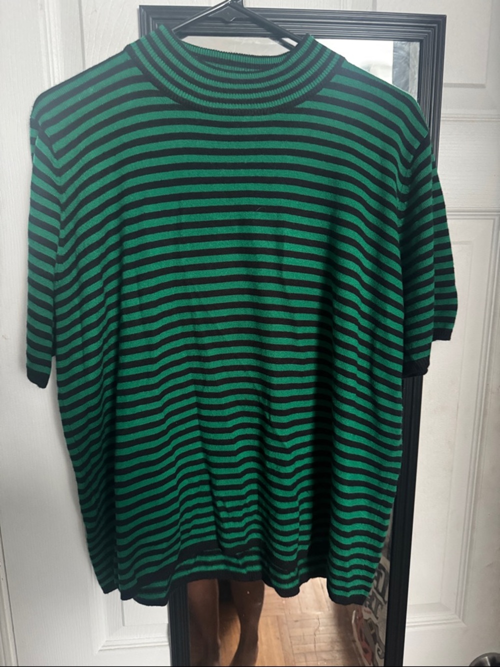 Sag Harbor Green and Black Striped Short-Sleeve Knit Tee